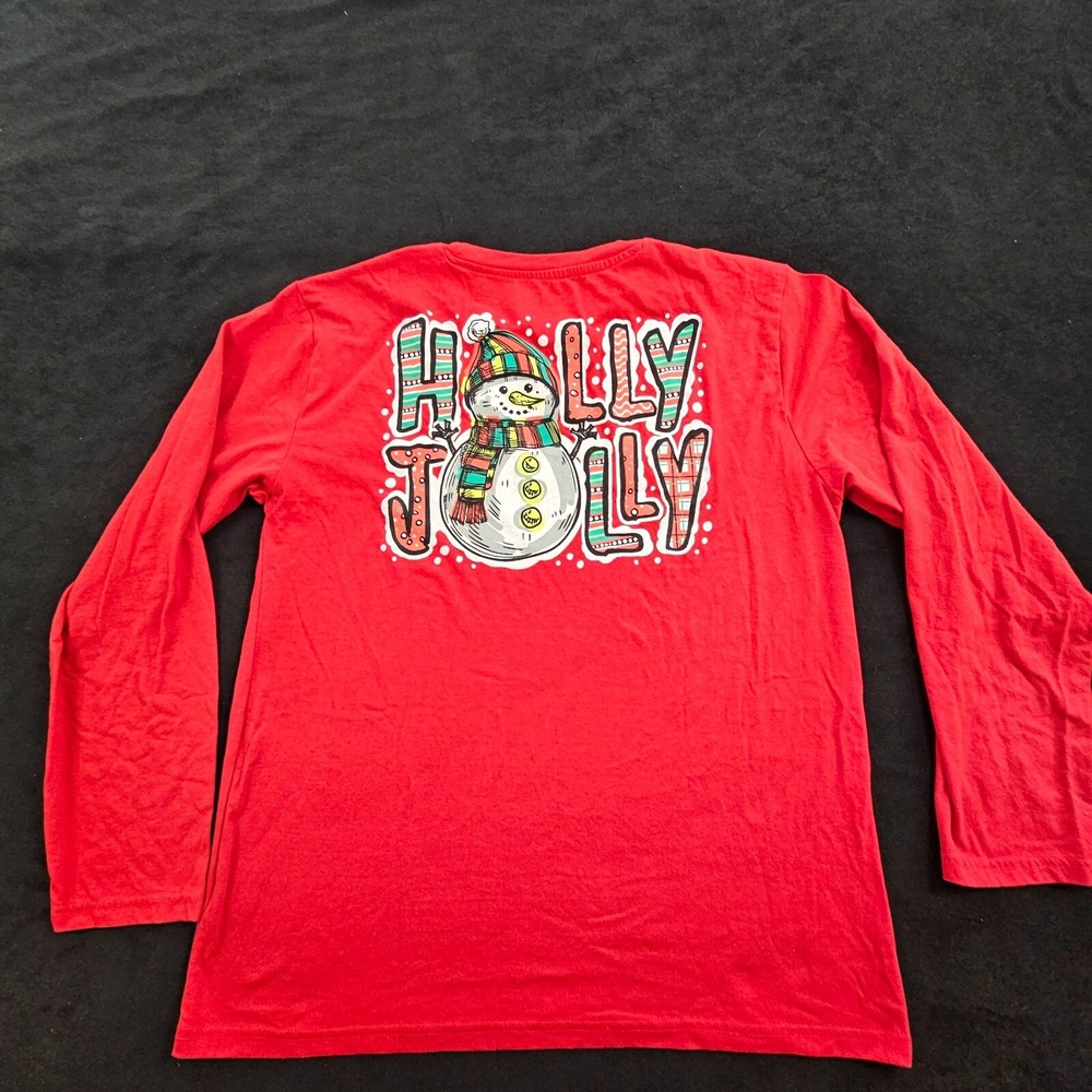 Holly Jolly Christmas in the South Red Long Sleeve Cotton Blend T-Shirt Adult XL